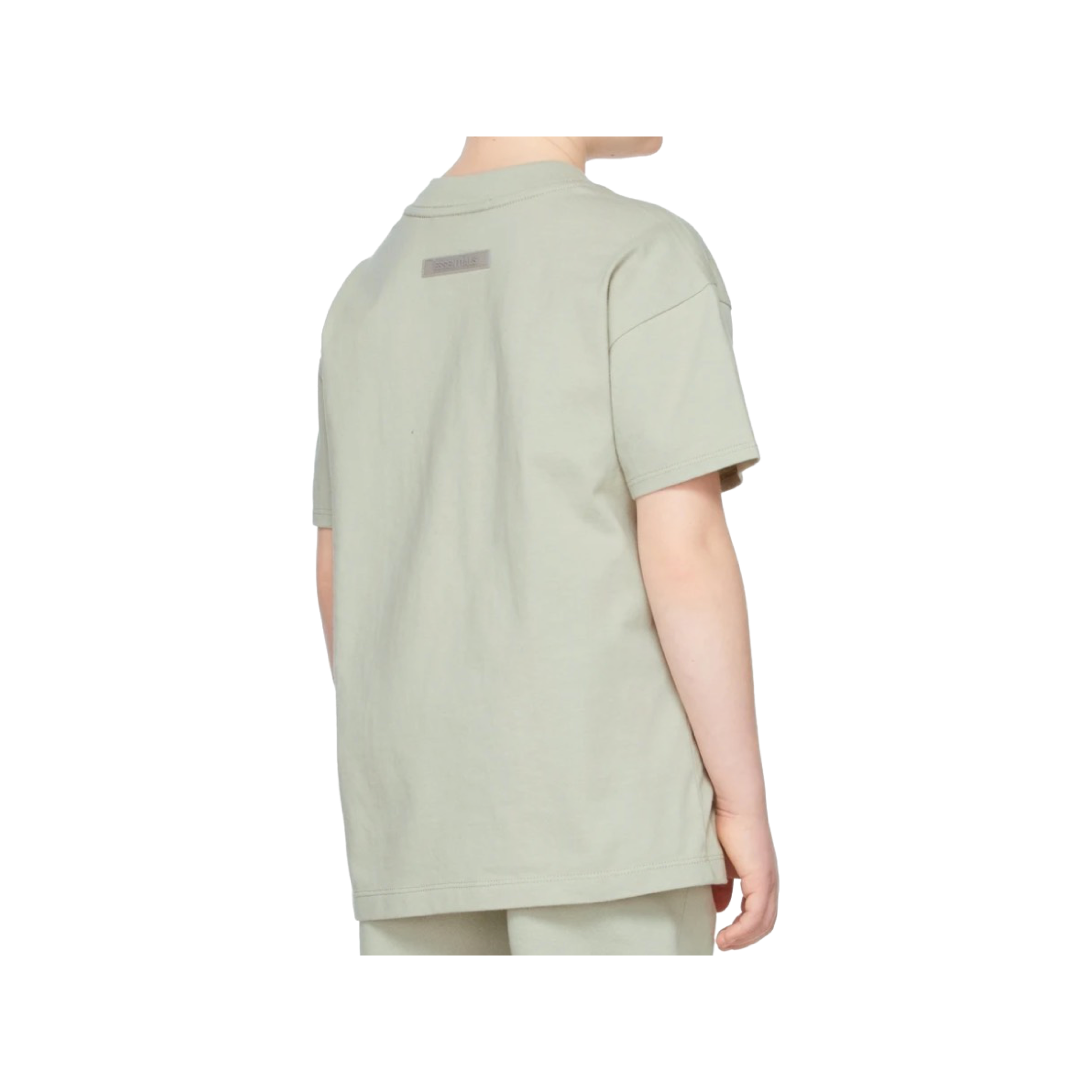 Kids Fear of God Essentials Tee in Concrete colorway (back)
