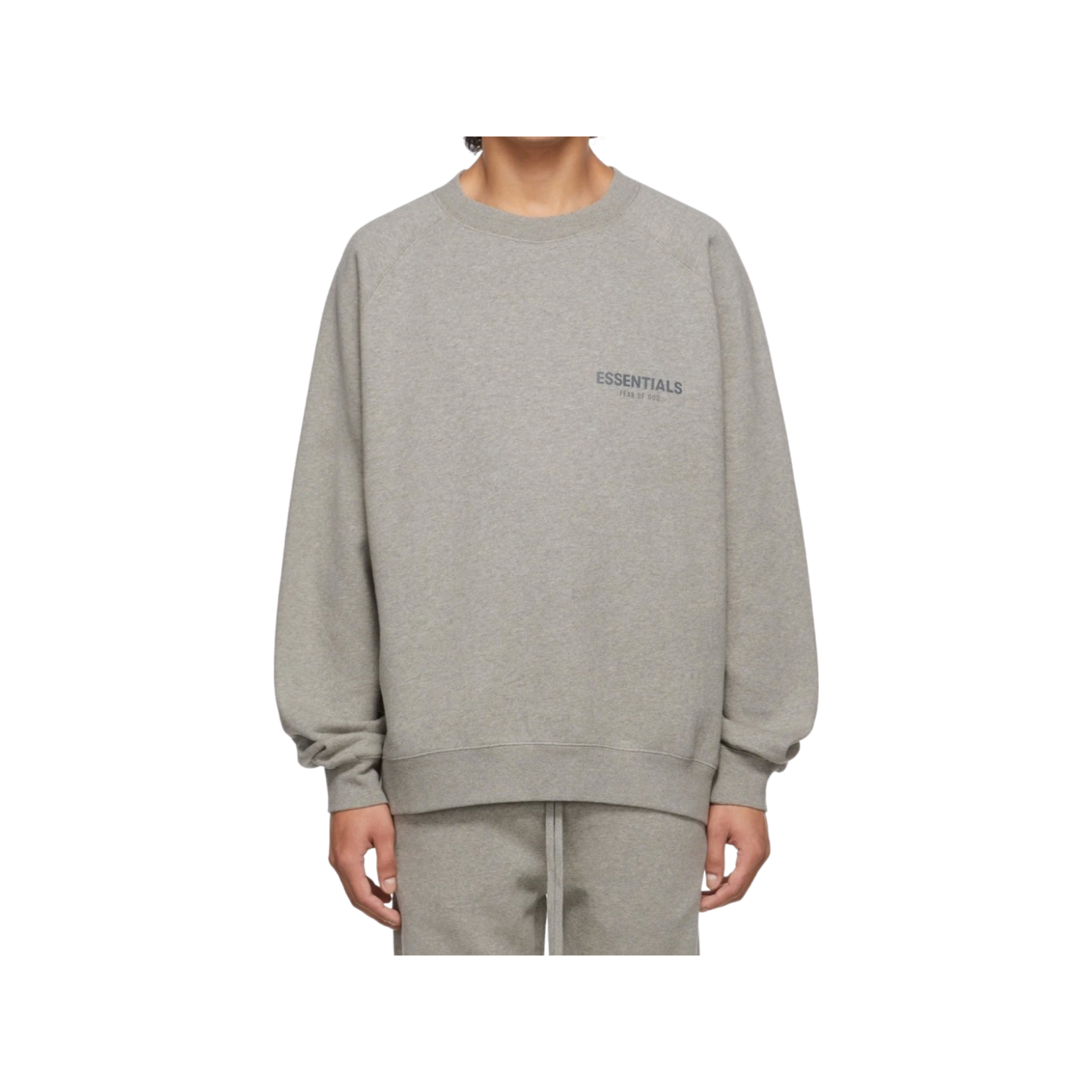 Fear of God Essentials Crewneck Sweater in Heather Oat colorway (front)