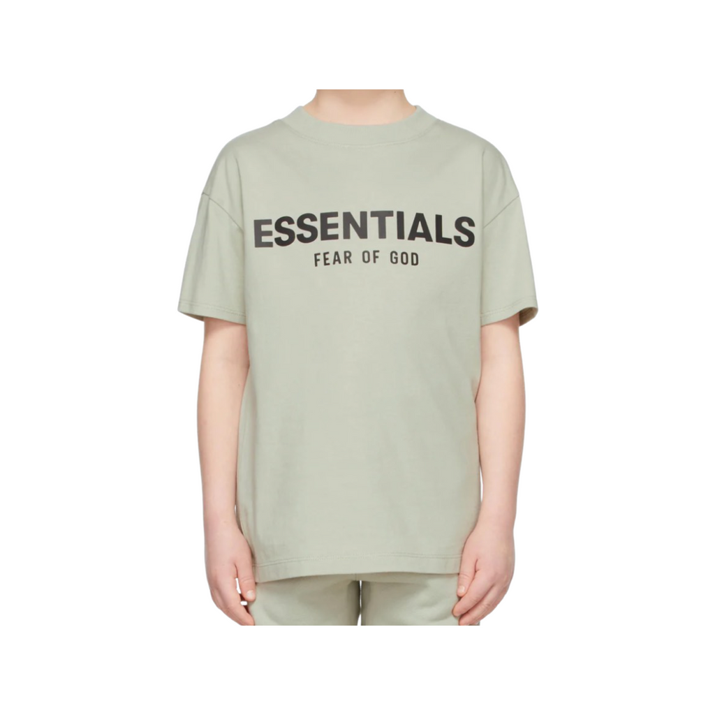 Kids Fear of God Essentials Tee in Concrete colorway (front)